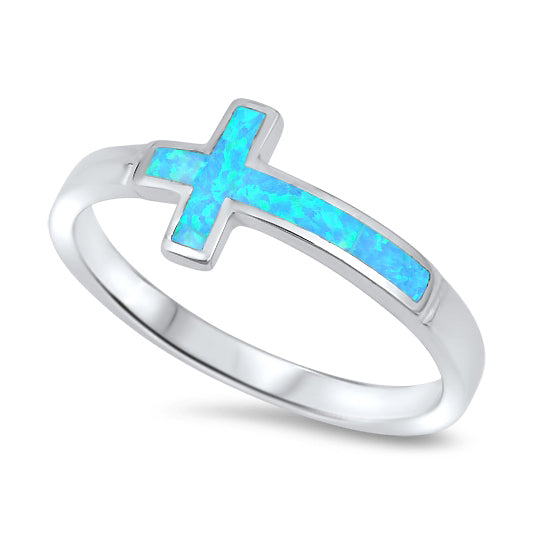 Sideways Cross Opal Ring Sterling Silver Jewelry
