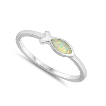 Ichthus Fish Opal Ring Sterling Silver Jewelry