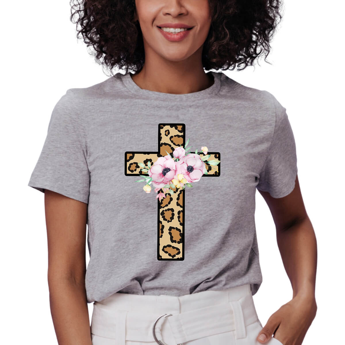 Floral Leopard Cross T Shirt