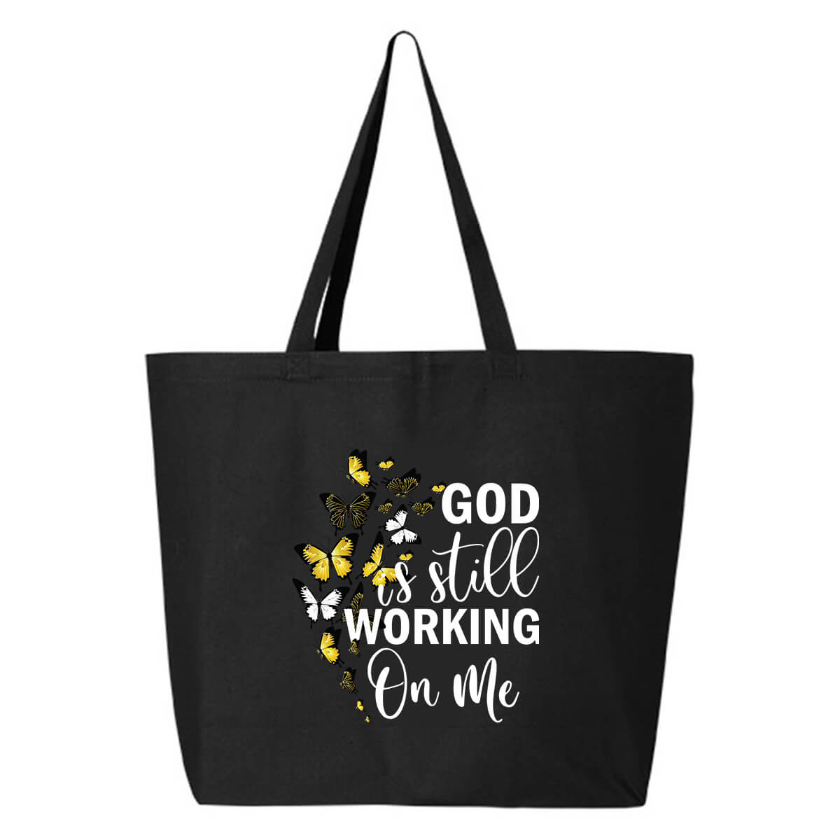 God Is Still Working On Me Butterflies Jumbo Tote Canvas Bag