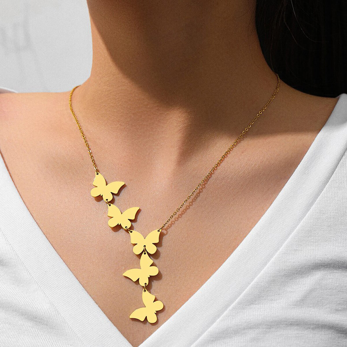Butterflies In The Sky Necklace Gold Stainless Steel Jewelry