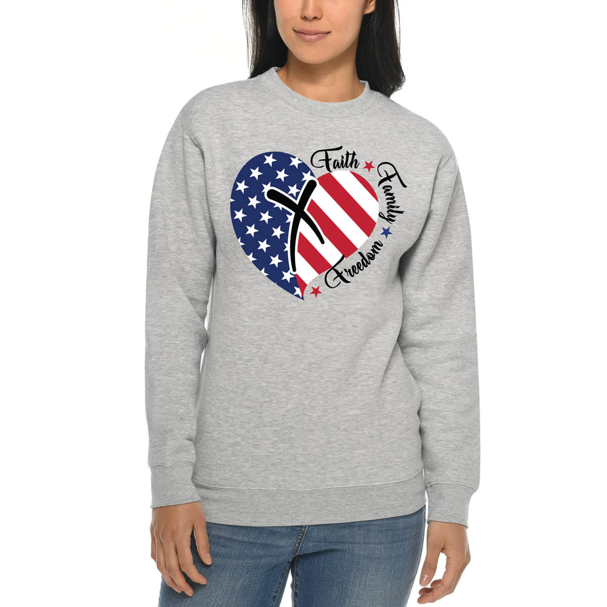 Faith Family Freedom American Flag Heart Crewneck Sweatshirt