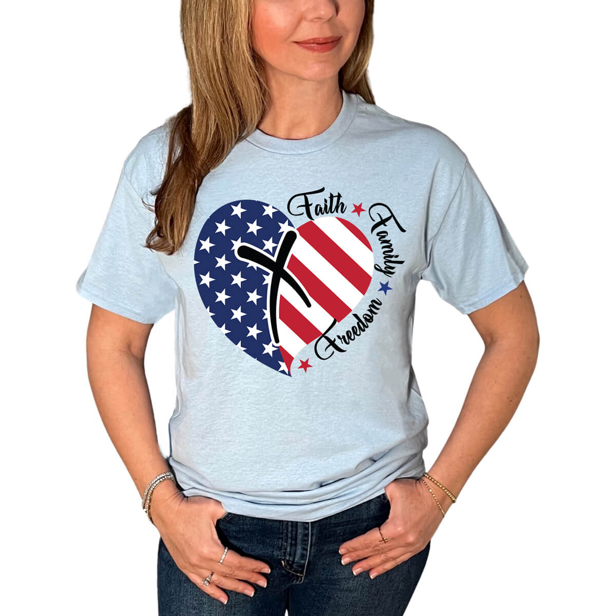 Faith Family Freedom American Flag Heart T-Shirt