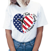 Thumbnail for Faith Family Freedom American Flag Heart T-Shirt