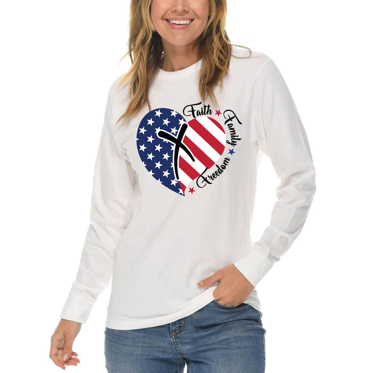 Faith Family Freedom American Flag Heart Long Sleeve T Shirt