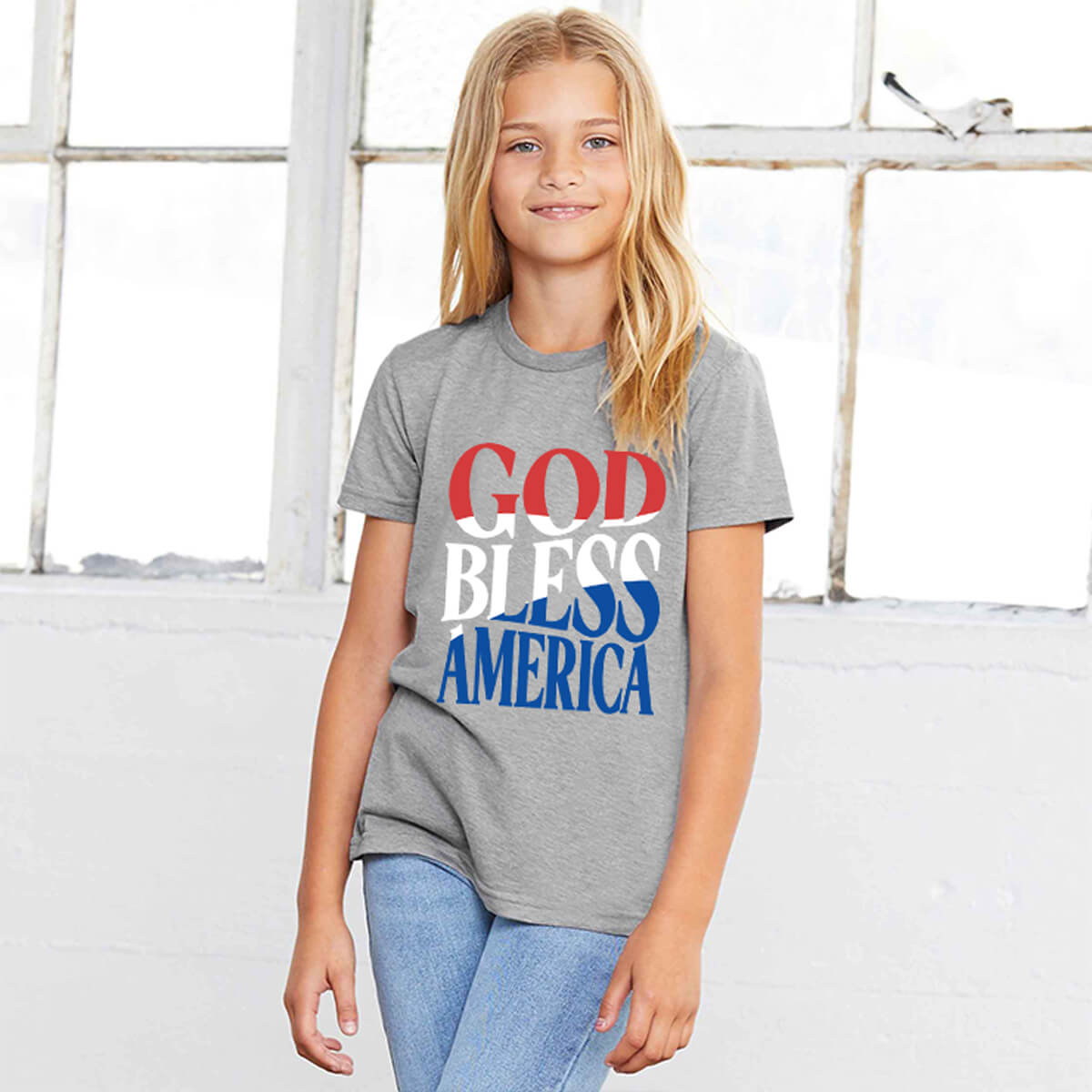 God Bless America Flag Youth T Shirt