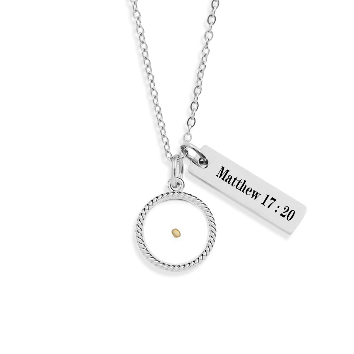 Mustard Seed Faith W/Verse Necklace Stainless Steel Jewelry
