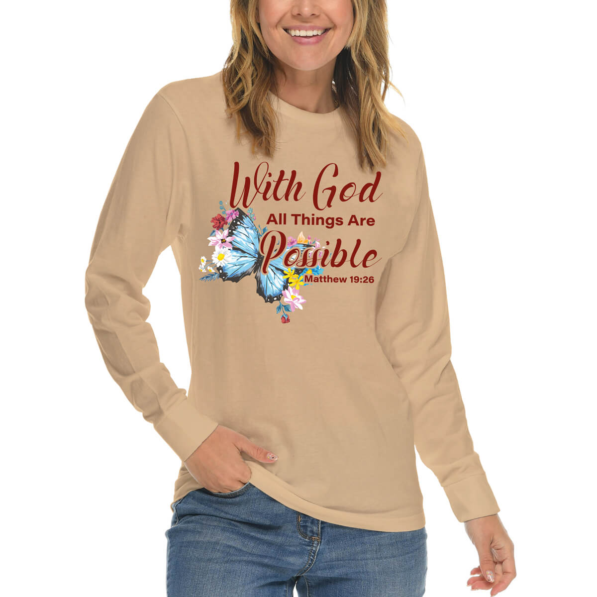 With God All Things Are Possible Butterfly Long Sleeve T Shirt