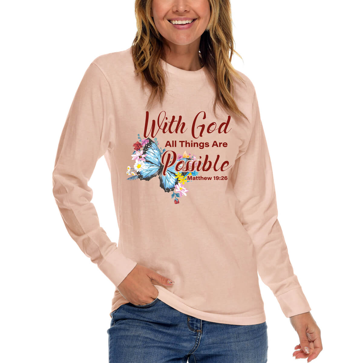 With God All Things Are Possible Butterfly Long Sleeve T Shirt
