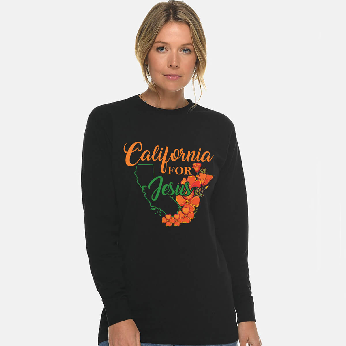 California For Jesus With Poppies Unisex Long Sleeve T Shirt