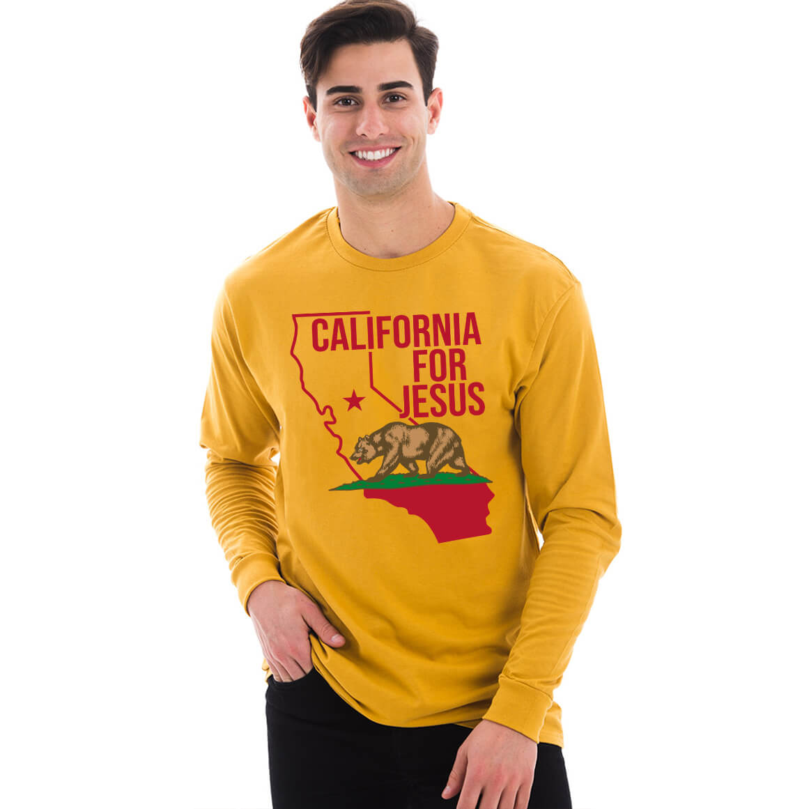 California For Jesus With Bear Men's Long Sleeve T Shirt