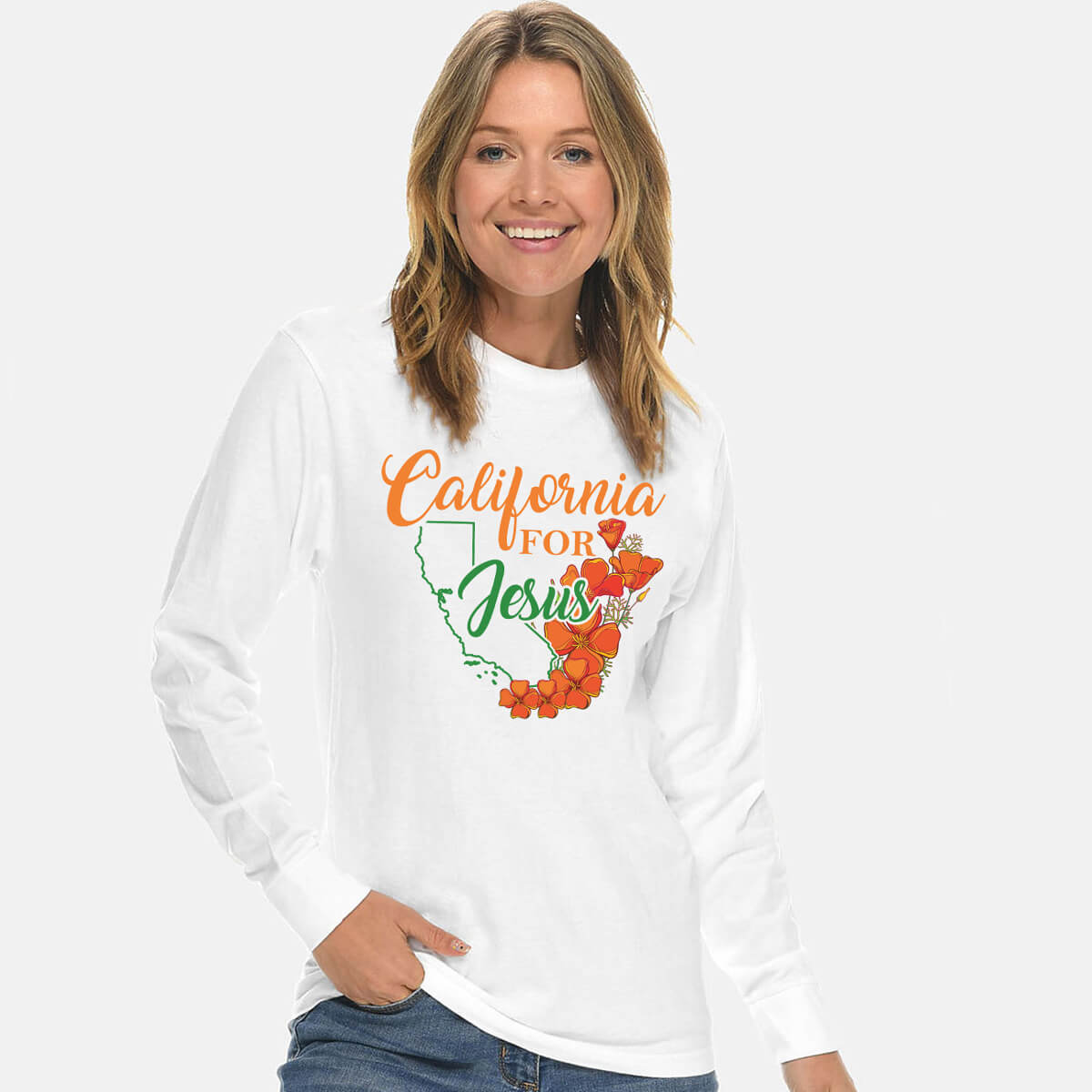 California For Jesus With Poppies Unisex Long Sleeve T Shirt