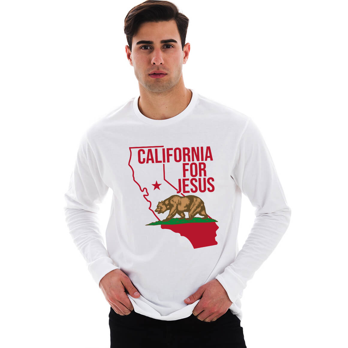California For Jesus With Bear Men's Long Sleeve T Shirt