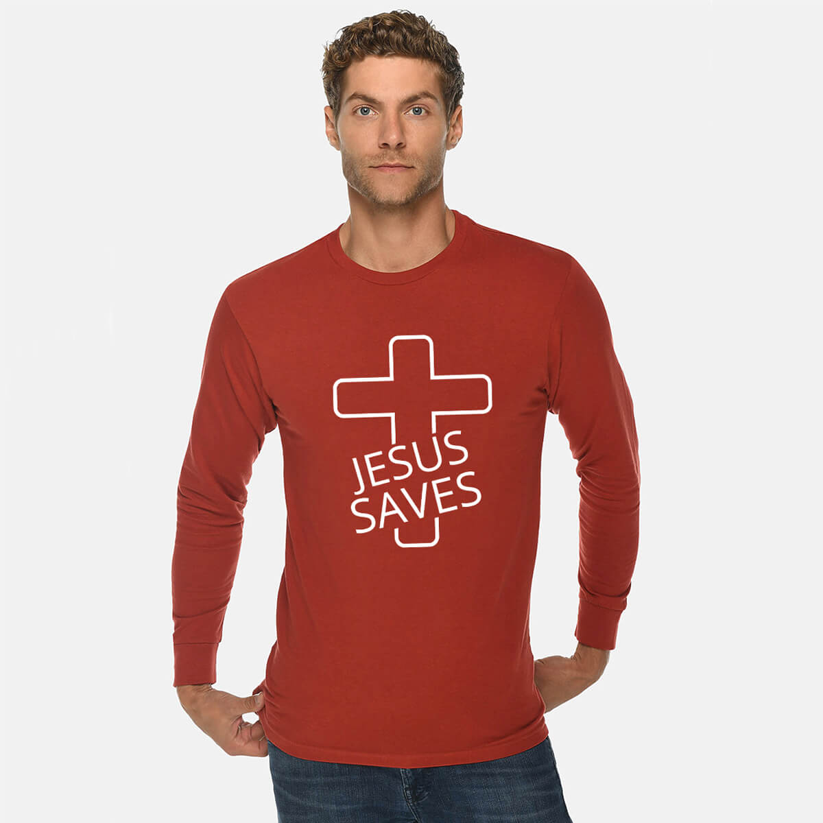Jesus Saves Cross Men's Long Sleeve T Shirt