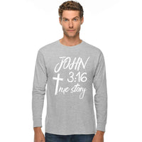 Thumbnail for John 3:16 True Story Cross Men's Long Sleeve T Shirt