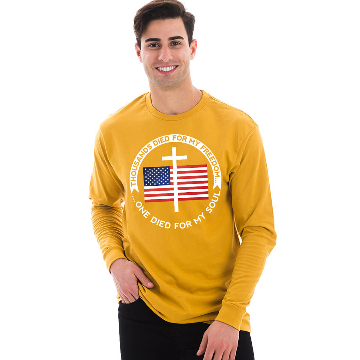 Thousands Died For My Freedom One Died For My Soul Men's Long Sleeve T Shirt