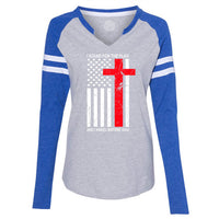 Thumbnail for I Stand For The Flag And I Kneel Before God Women's V Neck Long Sleeve Baseball