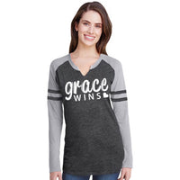 Thumbnail for Grace Wins Women's V Neck Long Sleeve Baseball
