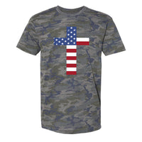Thumbnail for American Flag Cross Men's Camo T-Shirt