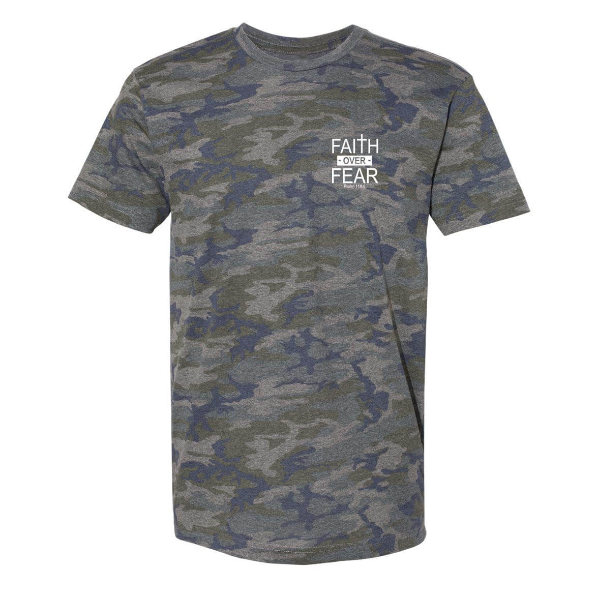 Faith Over Fear Cross Men's Camo Pocket Print T-Shirt