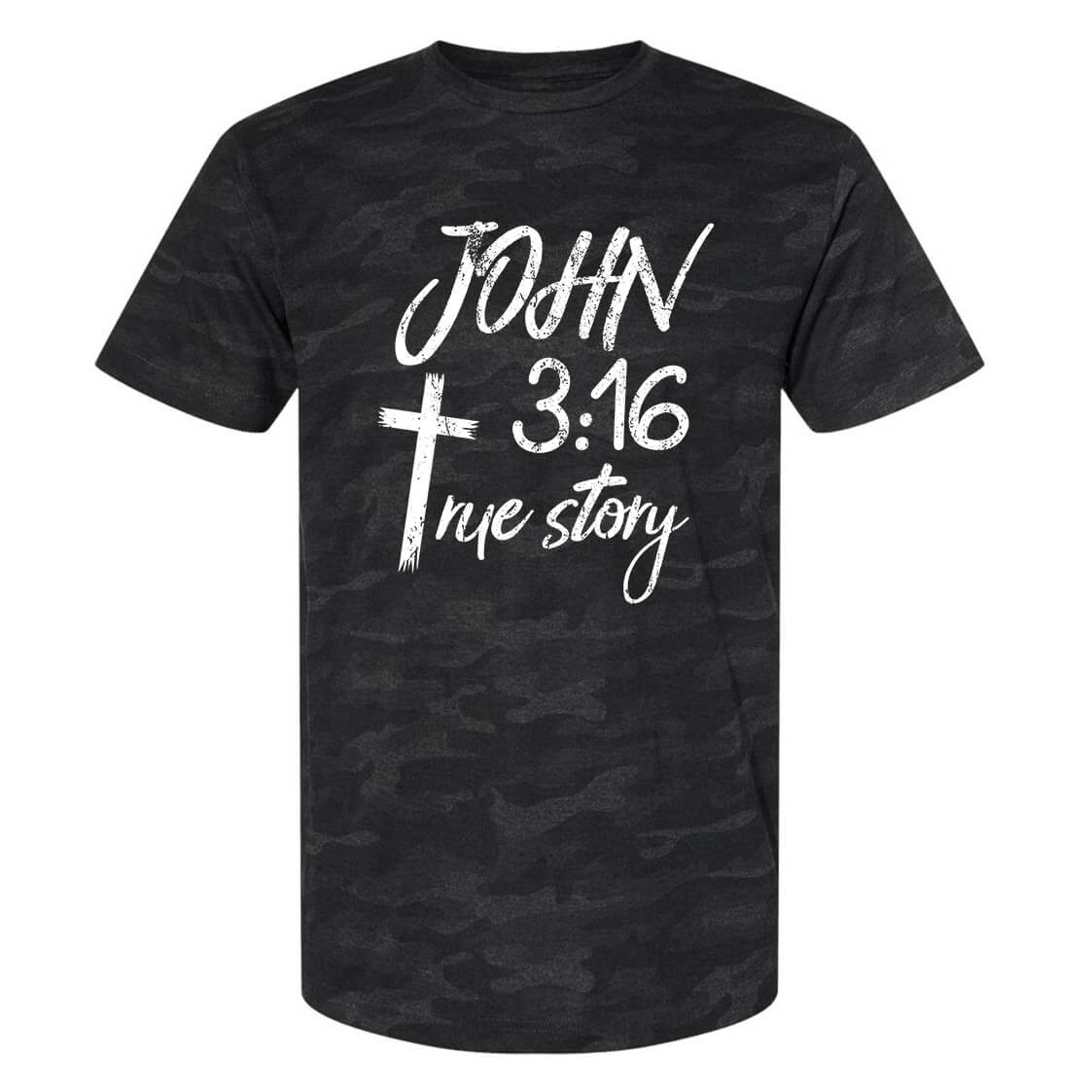 John 3:16 True Story Cross Men's Camo T-Shirt
