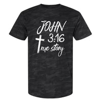 Thumbnail for John 3:16 True Story Cross Men's Camo T-Shirt