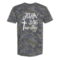 Thumbnail for John 3:16 True Story Cross Men's Camo T-Shirt