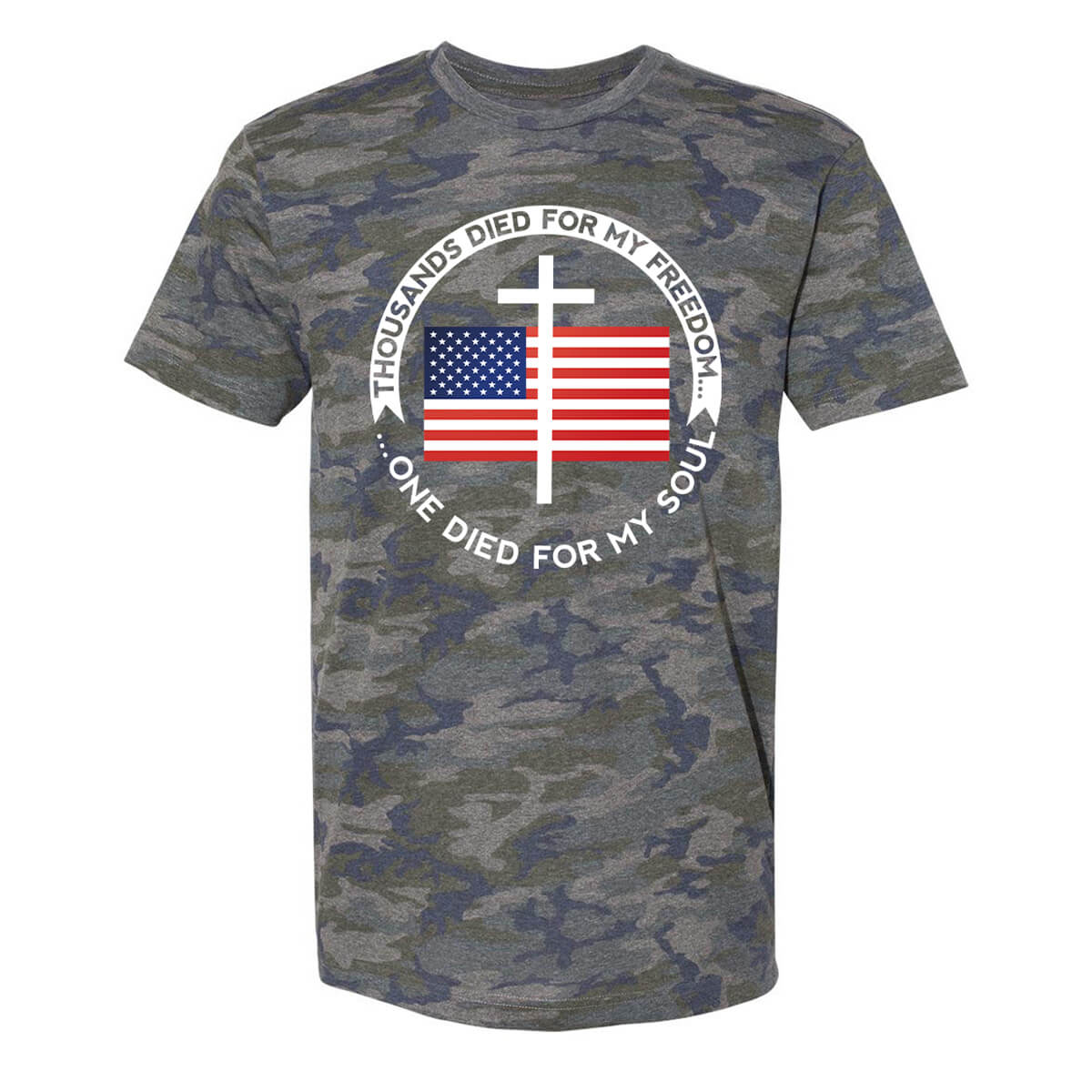Thousands Died For My Freedom One Died For My Soul Men's Camo T-Shirt