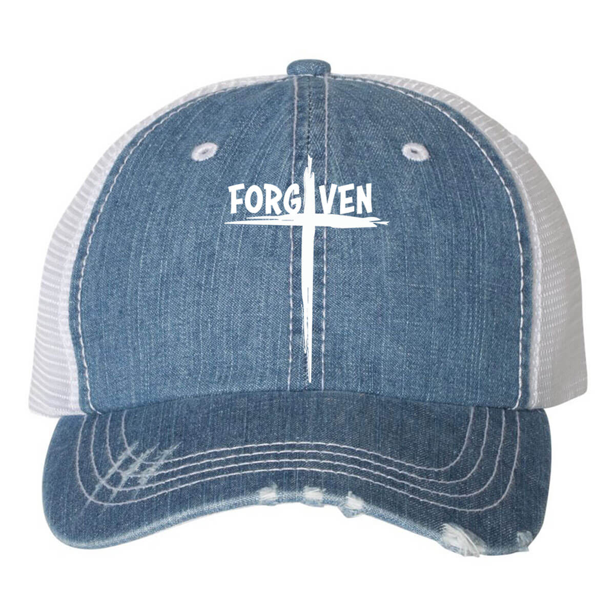 Forgiven Cross Embroidered Trucker Cap