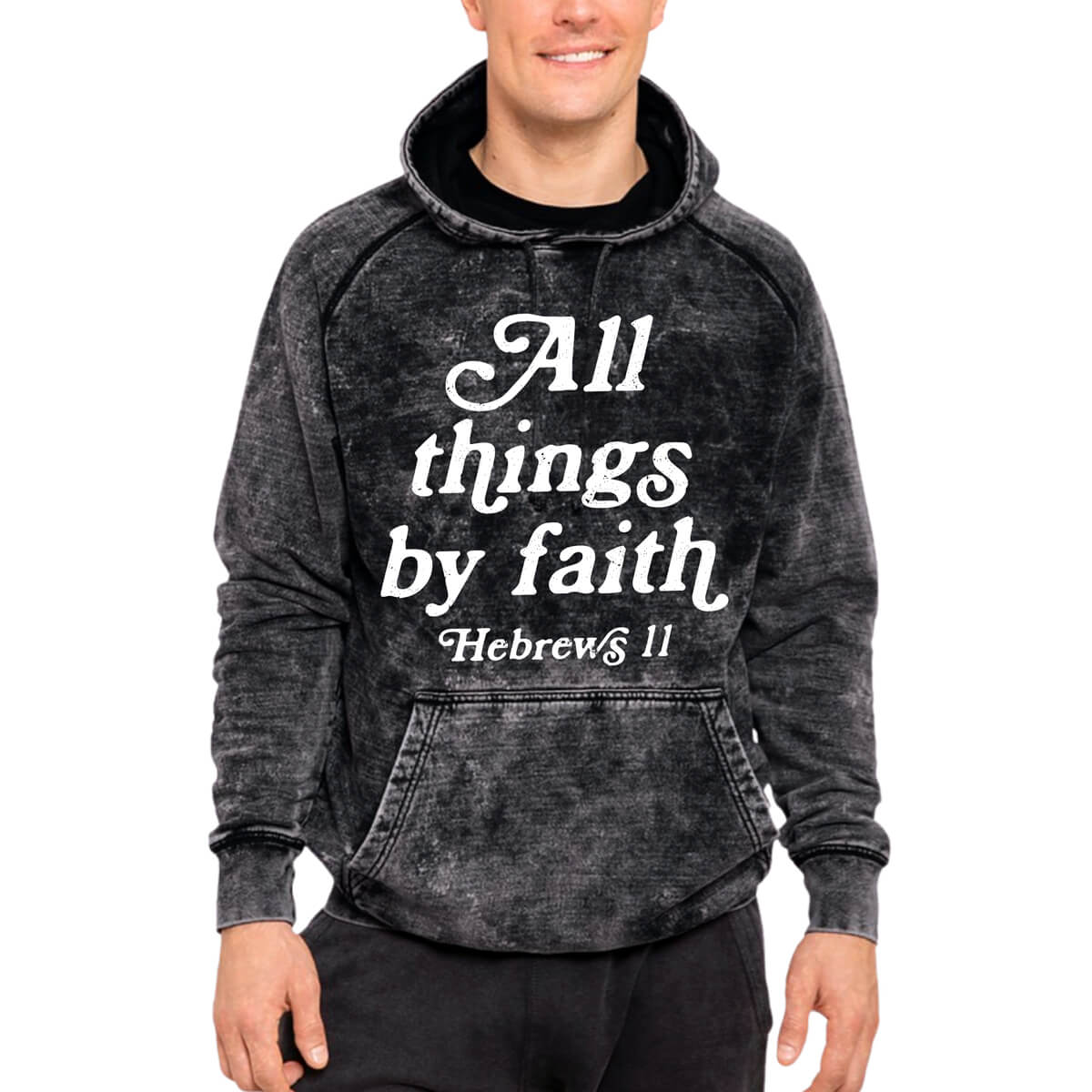 All Things By Faith Hebrews 11 Mineral Wash Men's Sweatshirt Hoodie