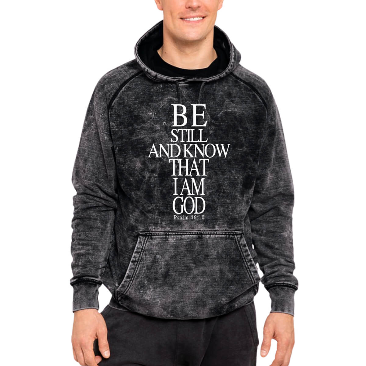 Be Still And Know Cross Mineral Wash Men's Sweatshirt Hoodie