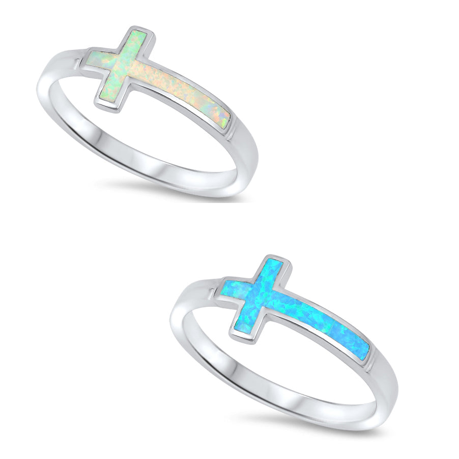 Sideways Cross Opal Ring Sterling Silver Jewelry