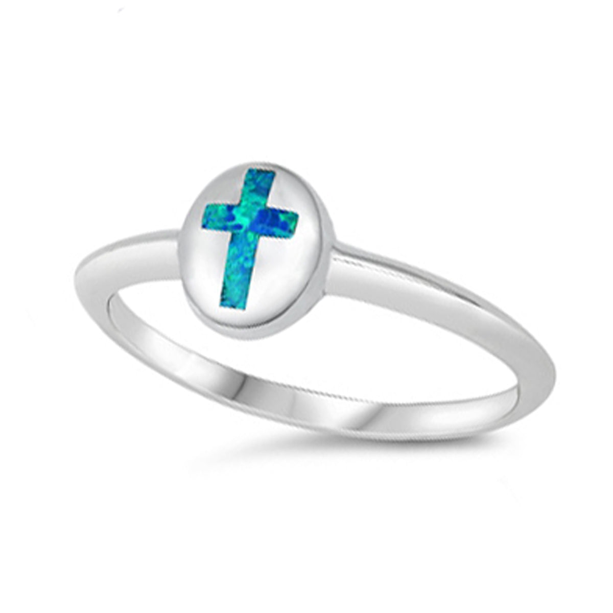 Blue Opal Cross Ring Sterling Silver Jewelry
