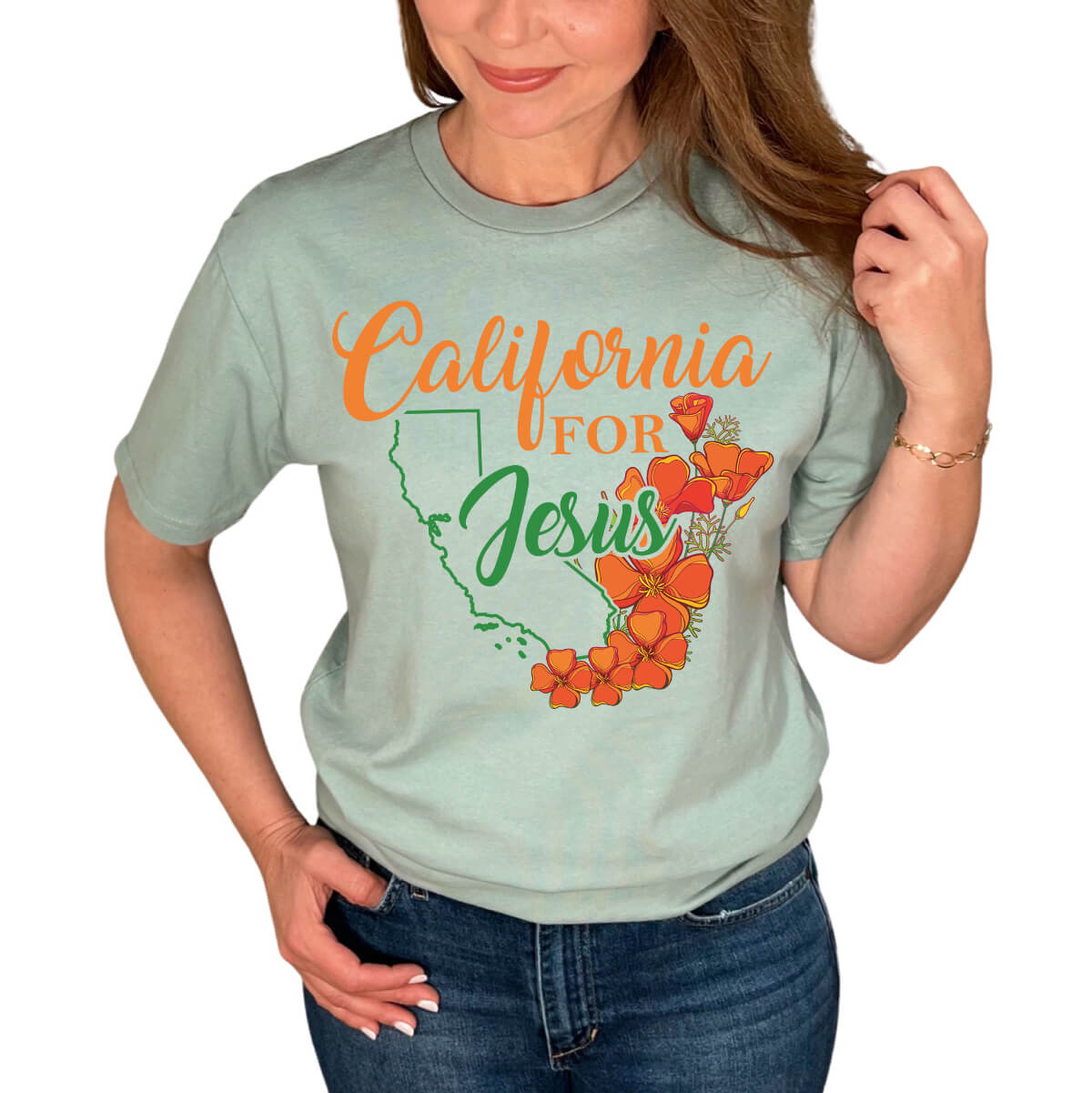 California For Jesus With Poppies T-Shirt