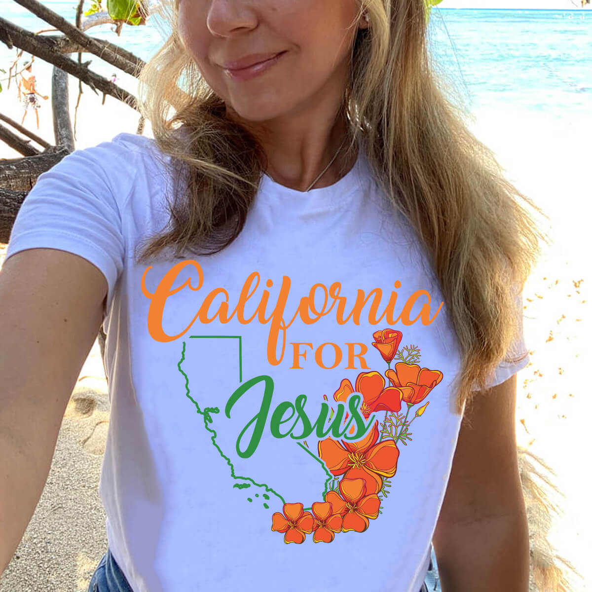 California For Jesus With Poppies T-Shirt