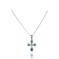 Thumbnail for Blue Opal Floral Cross Sterling Silver Necklace Jewelry