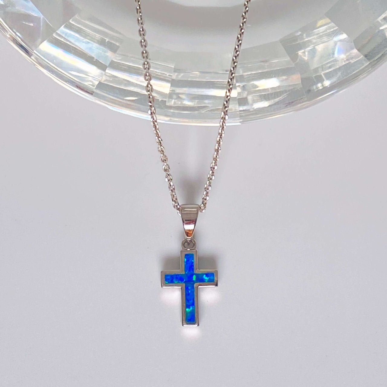 Blue Opal Cross Necklace Sterling Silver Jewelry