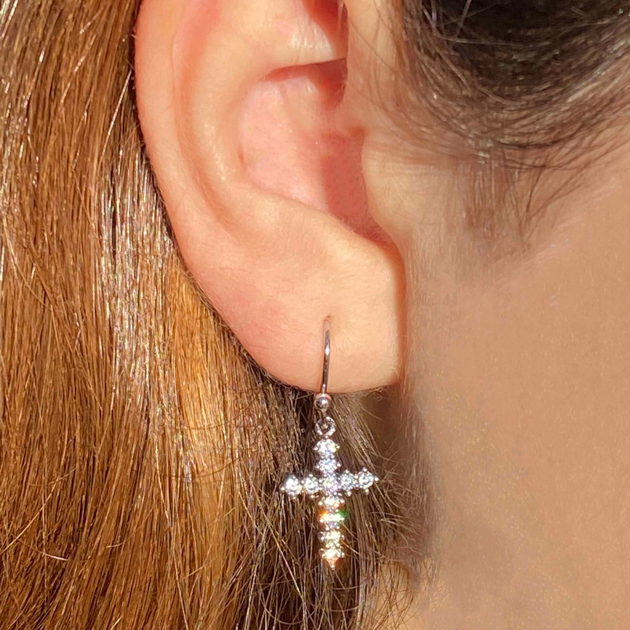 Cross CZ Dangling Earrings Sterling Silver Jewelry