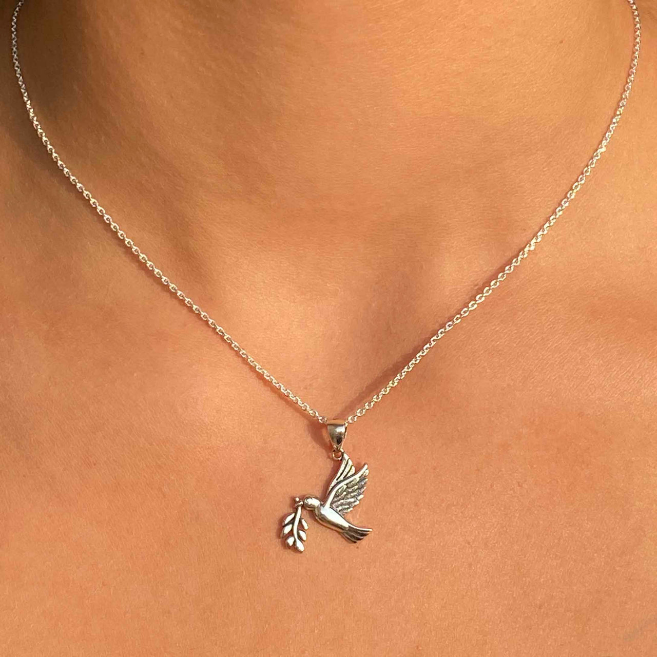 Dove With Olive Leaf Necklace Sterling Silver Jewelry