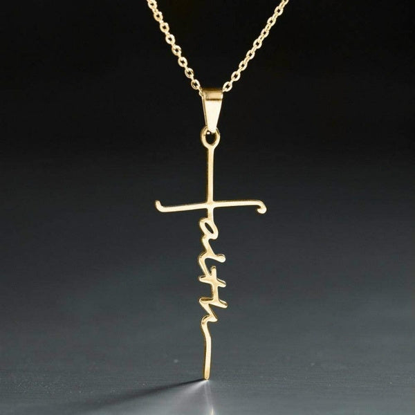 Faith Cross Necklace Gold Stainless Steel Jewelry