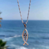 Thumbnail for Fish With Cross Necklace Sterling Silver Jewelry