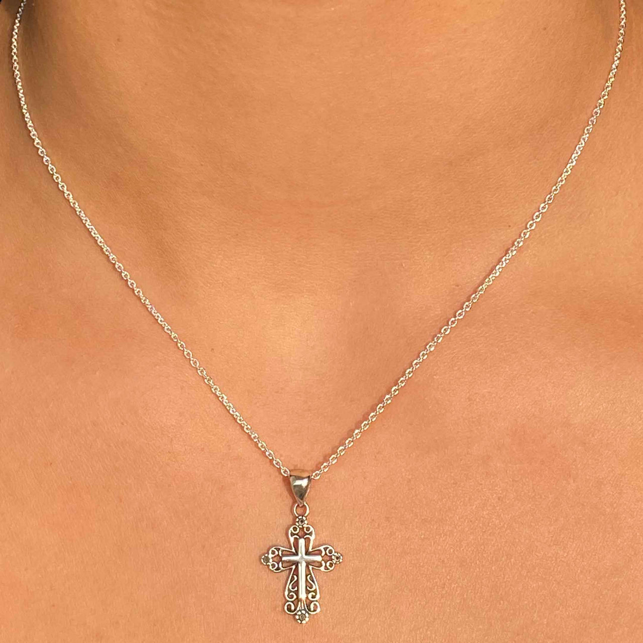 Vintage Cross Necklace Sterling Silver Jewelry