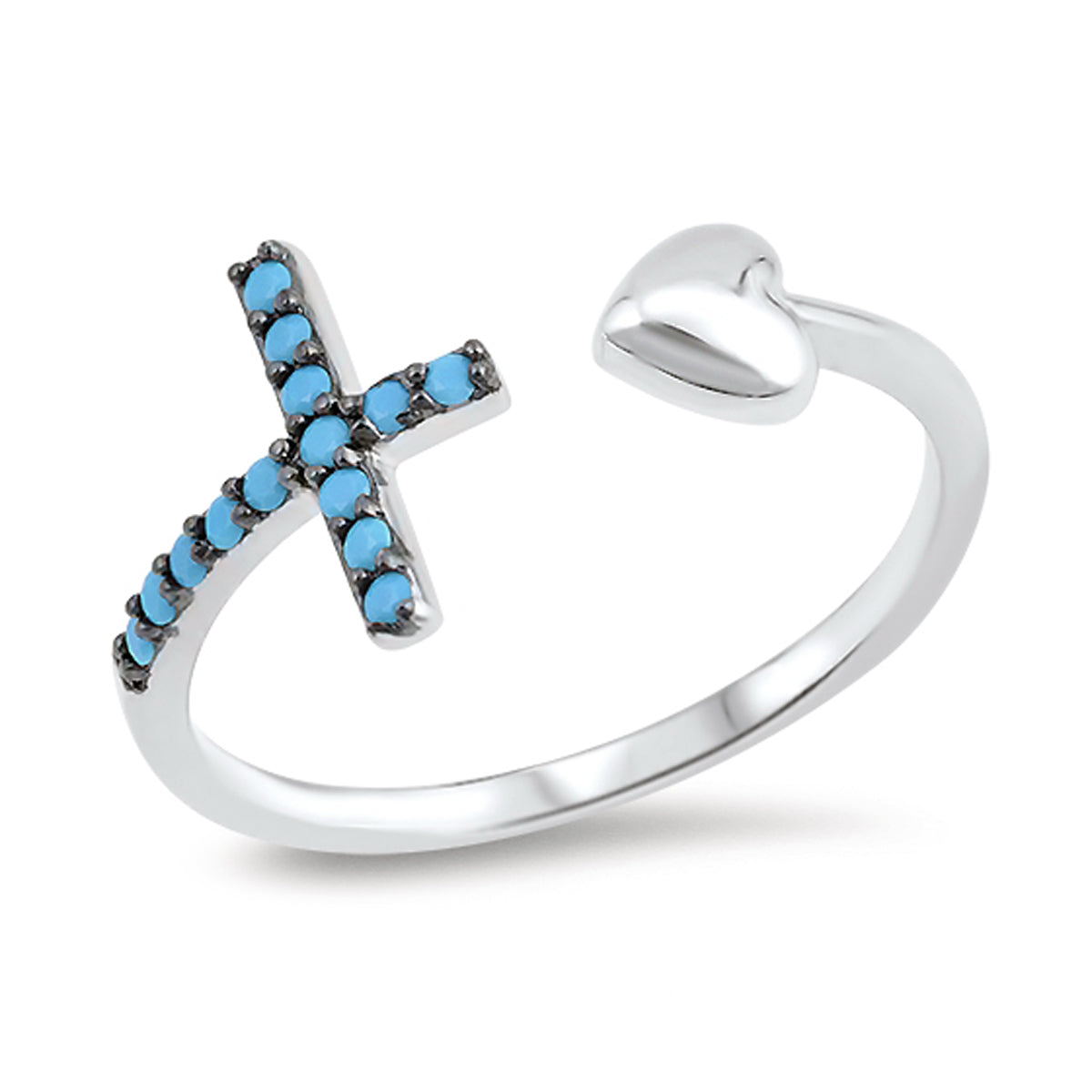 Heart And Turquoise Cross Ring Sterling Silver Jewelry