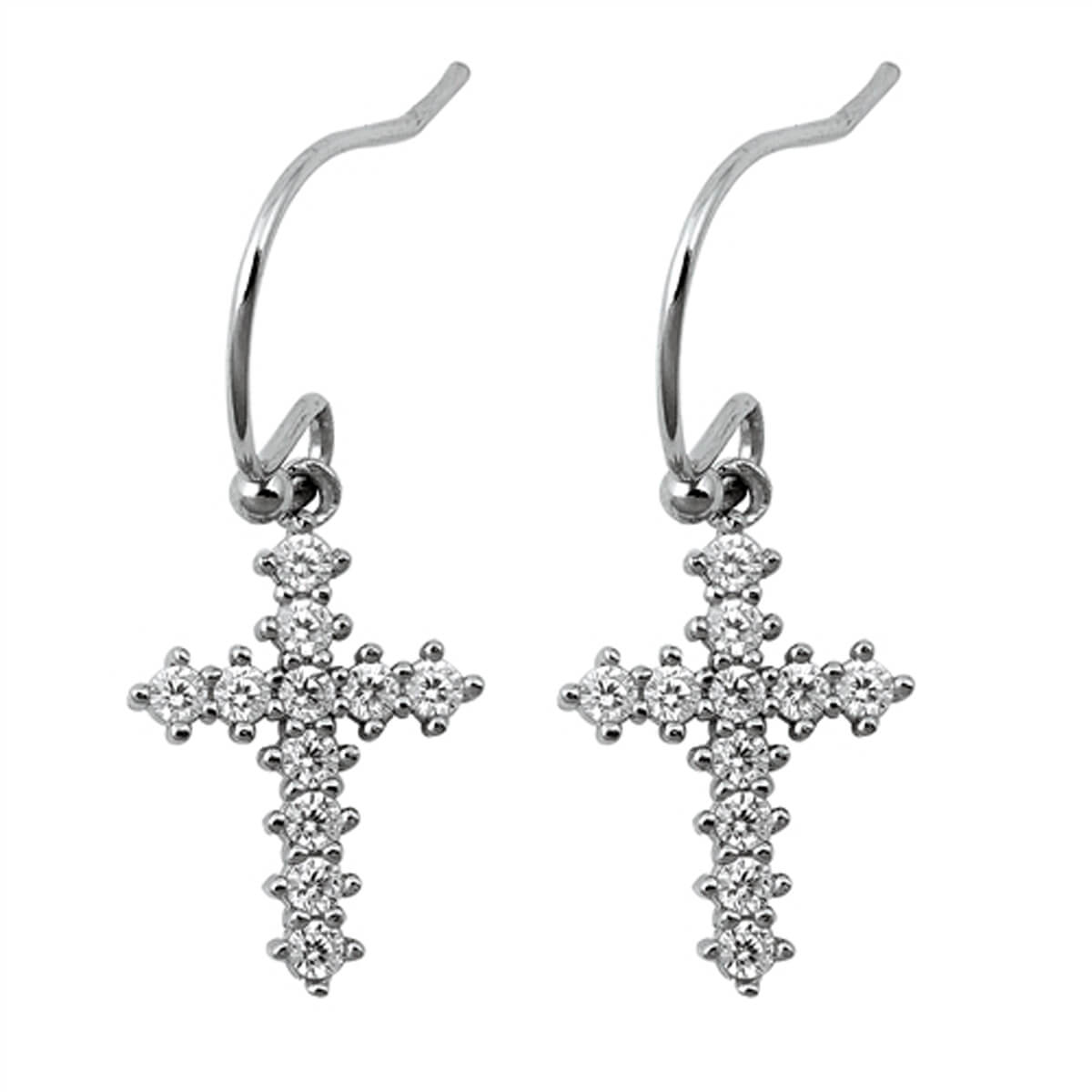 Cross CZ Dangling Earrings Sterling Silver Jewelry