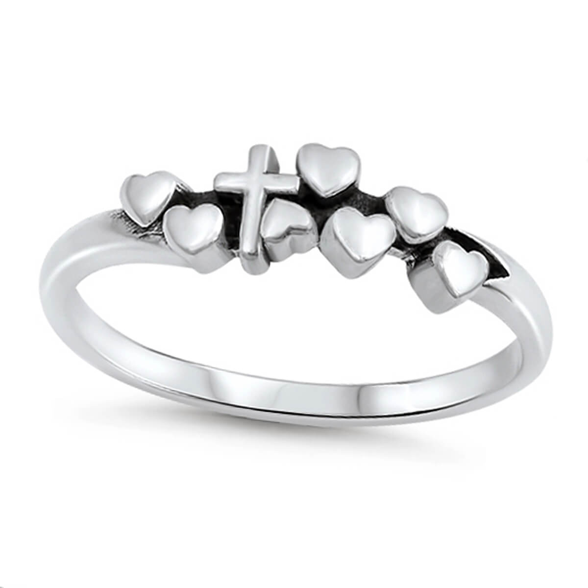 Cross With Hearts Ring Sterling Silver Jewelry