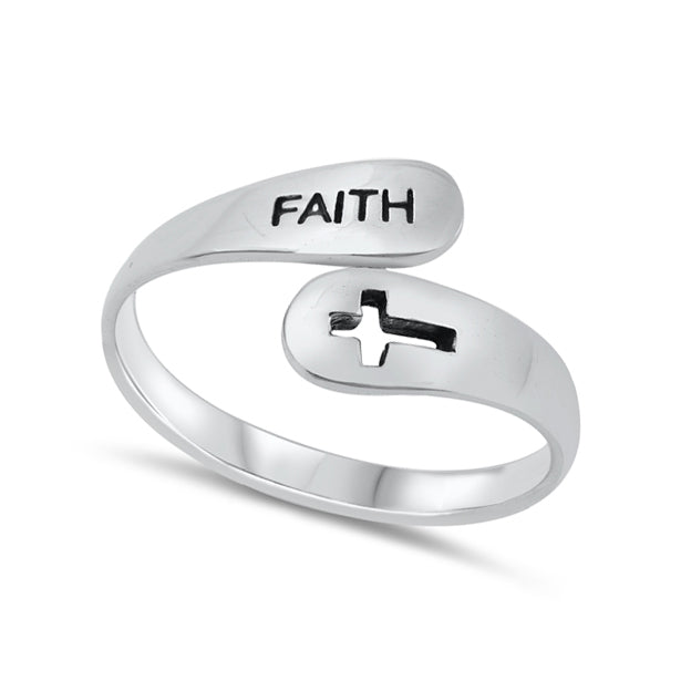 Faith Cross Adjustable Ring Sterling Silver Jewelry