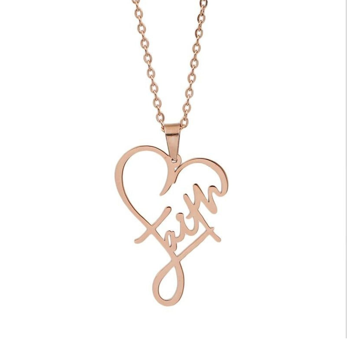Heart Of Faith Necklace Rose Gold Stainless Steel Jewelry