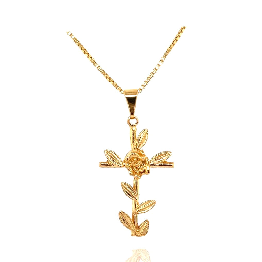 Flower Cross Necklace Gold Filled Jewelry