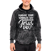 Thumbnail for Forgive Your Younger Self Because Jesus Did Mineral Wash Men's Sweatshirt Hoodie