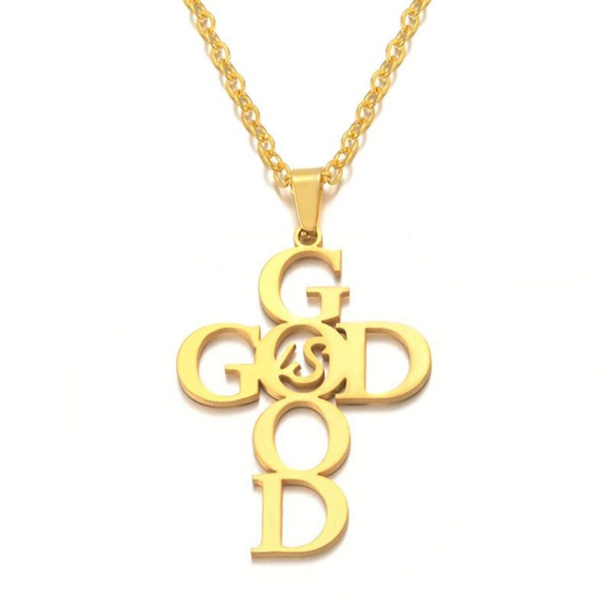 God is Good Cross Necklace Gold Stainless Steel Jewelry
